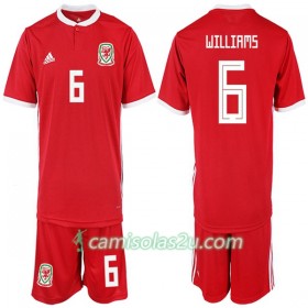 Camisolas de Futebol País de Gales WILLIAMS 6 Criança Equipamento Principal 2018/19 Manga Curta